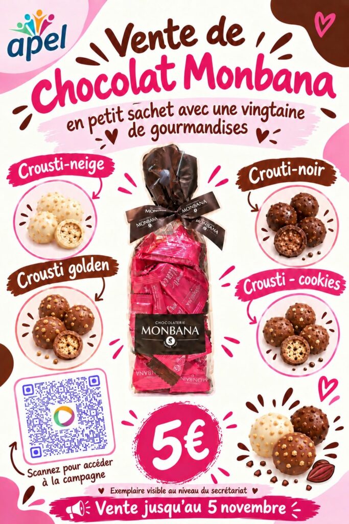 Vente de chocolat Monbana au profit de l&rsquo;APEL